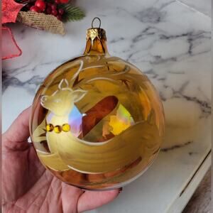 🚨NEW DILLARD'S TRIMMINGS Gold Reindeer Hand Painted Christmas Ornament